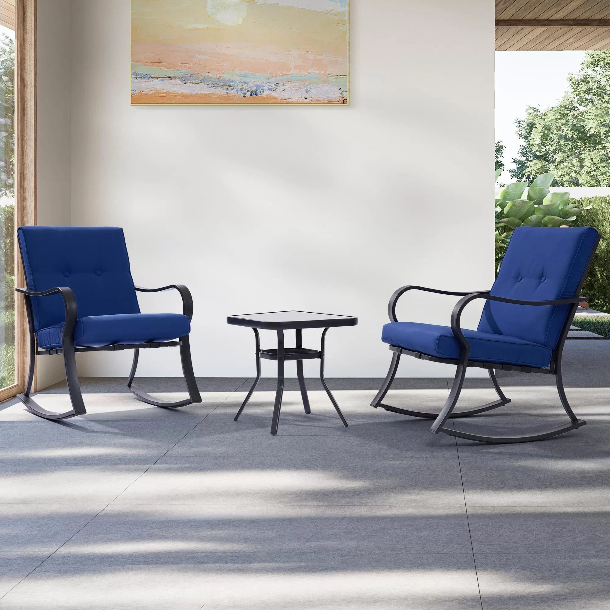 ACEGOSES Atlantic 3-Piece Patio Conversation Set with Blue Cushions