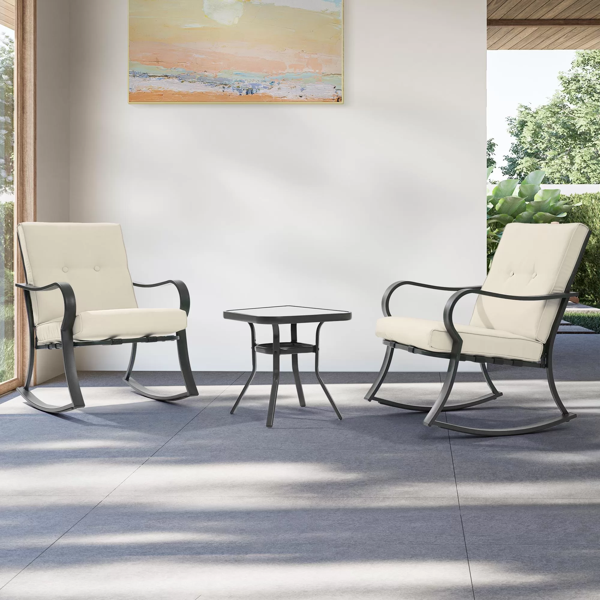 ACEGOSES Atlantic 3-Piece Patio Conversation Set with Tan Cushions