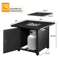 Vineego 28-in W 50000-BTU Black Tabletop Stainless Steel Natural Gas Fire Pit Table