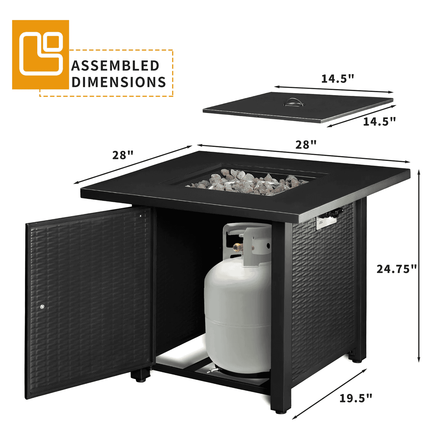 Vineego 28-in W 50000-BTU Black Tabletop Stainless Steel Natural Gas Fire Pit Table