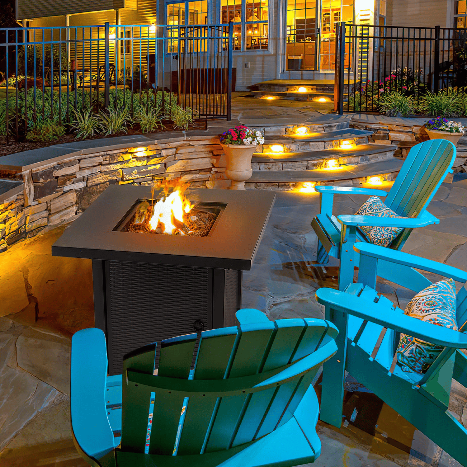 Vineego 28-in W 50000-BTU Black Tabletop Stainless Steel Natural Gas Fire Pit Table