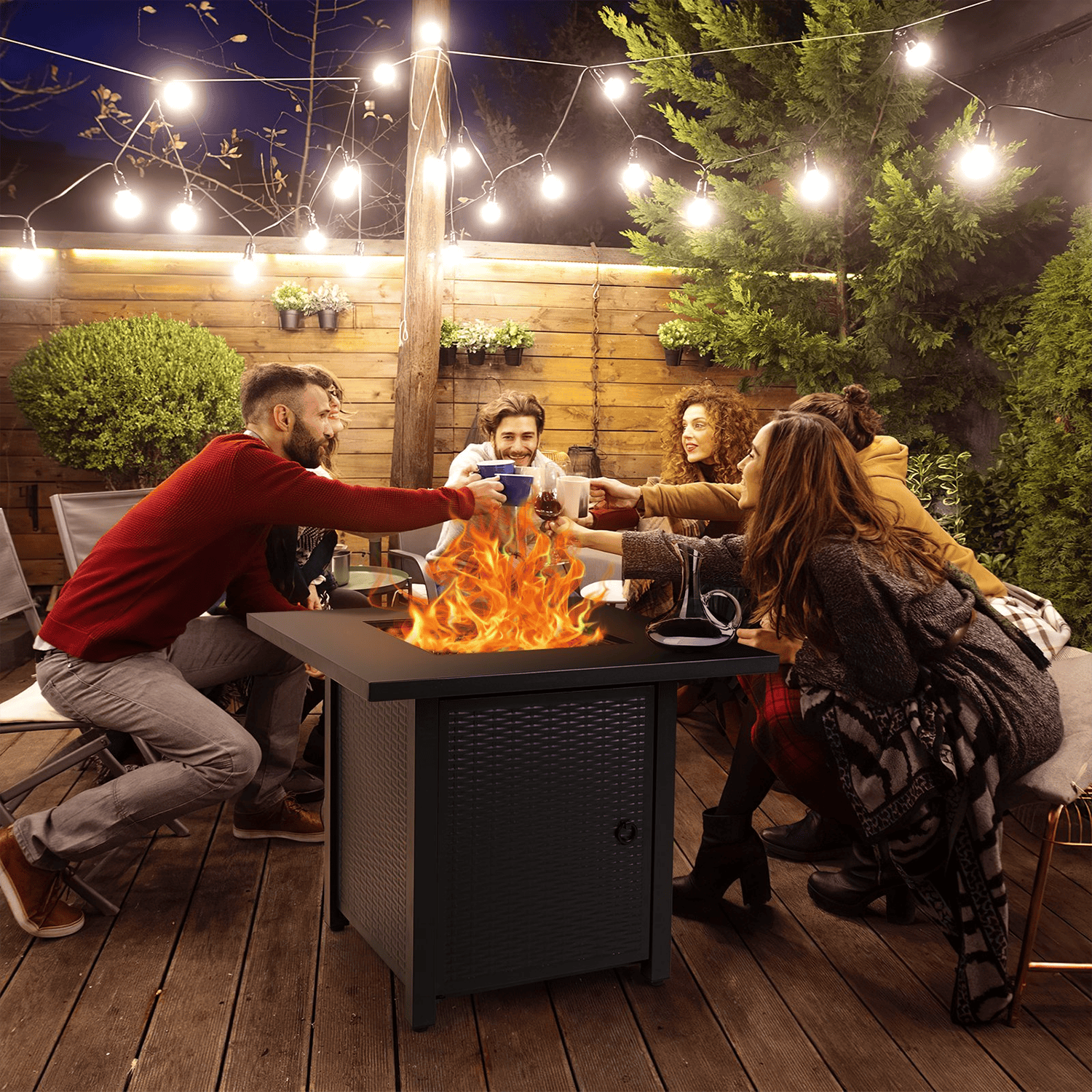 Vineego 28-in W 50000-BTU Black Tabletop Stainless Steel Natural Gas Fire Pit Table