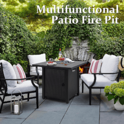 Vineego 28-in W 50000-BTU Black Tabletop Stainless Steel Natural Gas Fire Pit Table