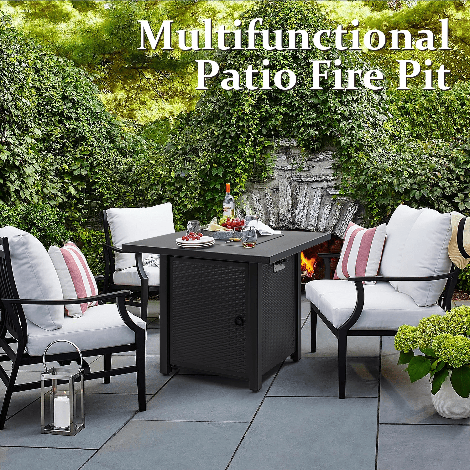 Vineego 28-in W 50000-BTU Black Tabletop Stainless Steel Natural Gas Fire Pit Table