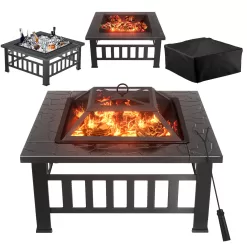 Vineego 32-in W Black Stainless Steel Wood-Burning Fire Pit