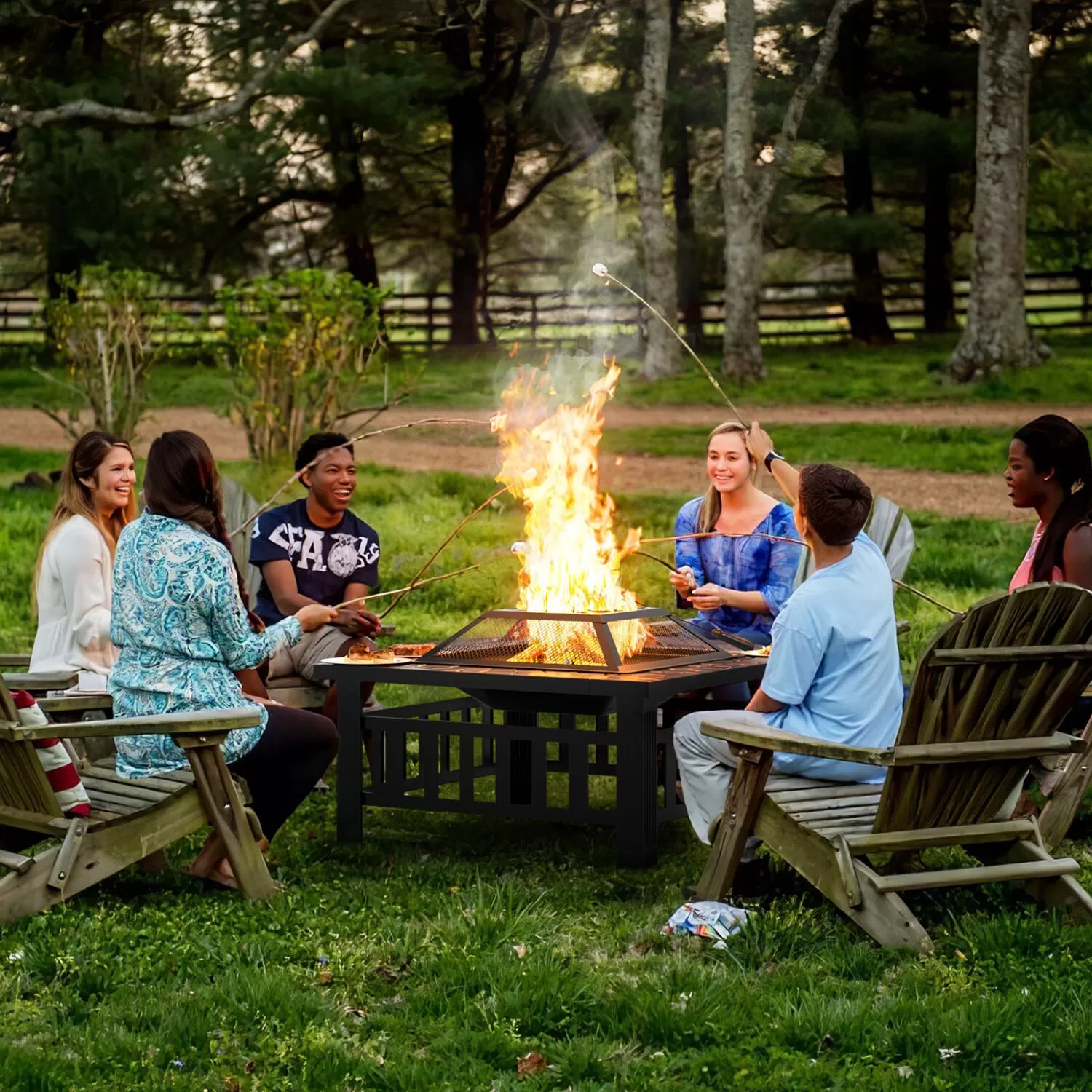 Vineego 32-in W Black Stainless Steel Wood-Burning Fire Pit