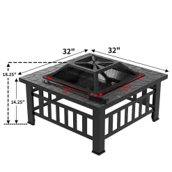 Vineego 32-in W Black Stainless Steel Wood-Burning Fire Pit