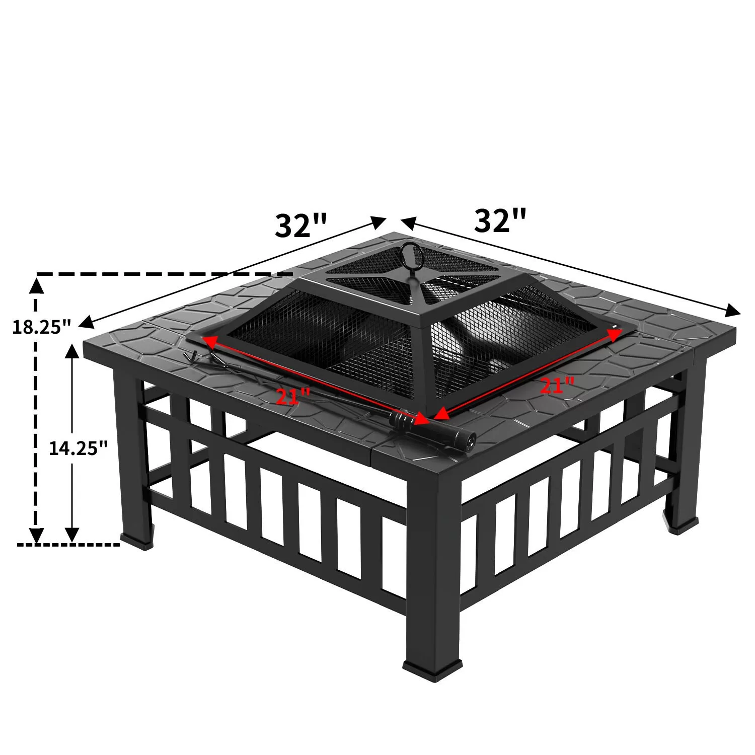 Vineego 32-in W Black Stainless Steel Wood-Burning Fire Pit