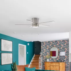 Harbor Breeze Quonta 52-in Brushed Nickel Integrated LED Indoor Flush Mount Ceiling Fan with Light (5-Blade)