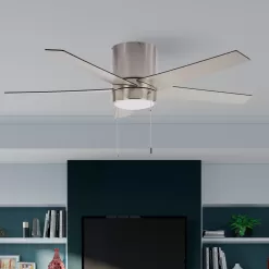 Harbor Breeze Quonta 52-in Brushed Nickel Integrated LED Indoor Flush Mount Ceiling Fan with Light (5-Blade)