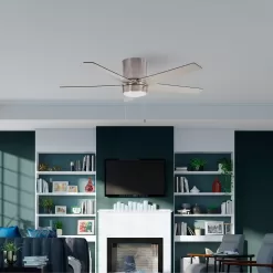 Harbor Breeze Quonta 52-in Brushed Nickel Integrated LED Indoor Flush Mount Ceiling Fan with Light (5-Blade)