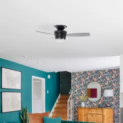 Harbor Breeze Mazon 44-in Black Integrated LED Indoor Flush Mount Ceiling Fan with Light and Remote (3-Blade)