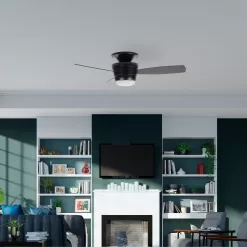 Harbor Breeze Mazon 44-in Black Integrated LED Indoor Flush Mount Ceiling Fan with Light and Remote (3-Blade)
