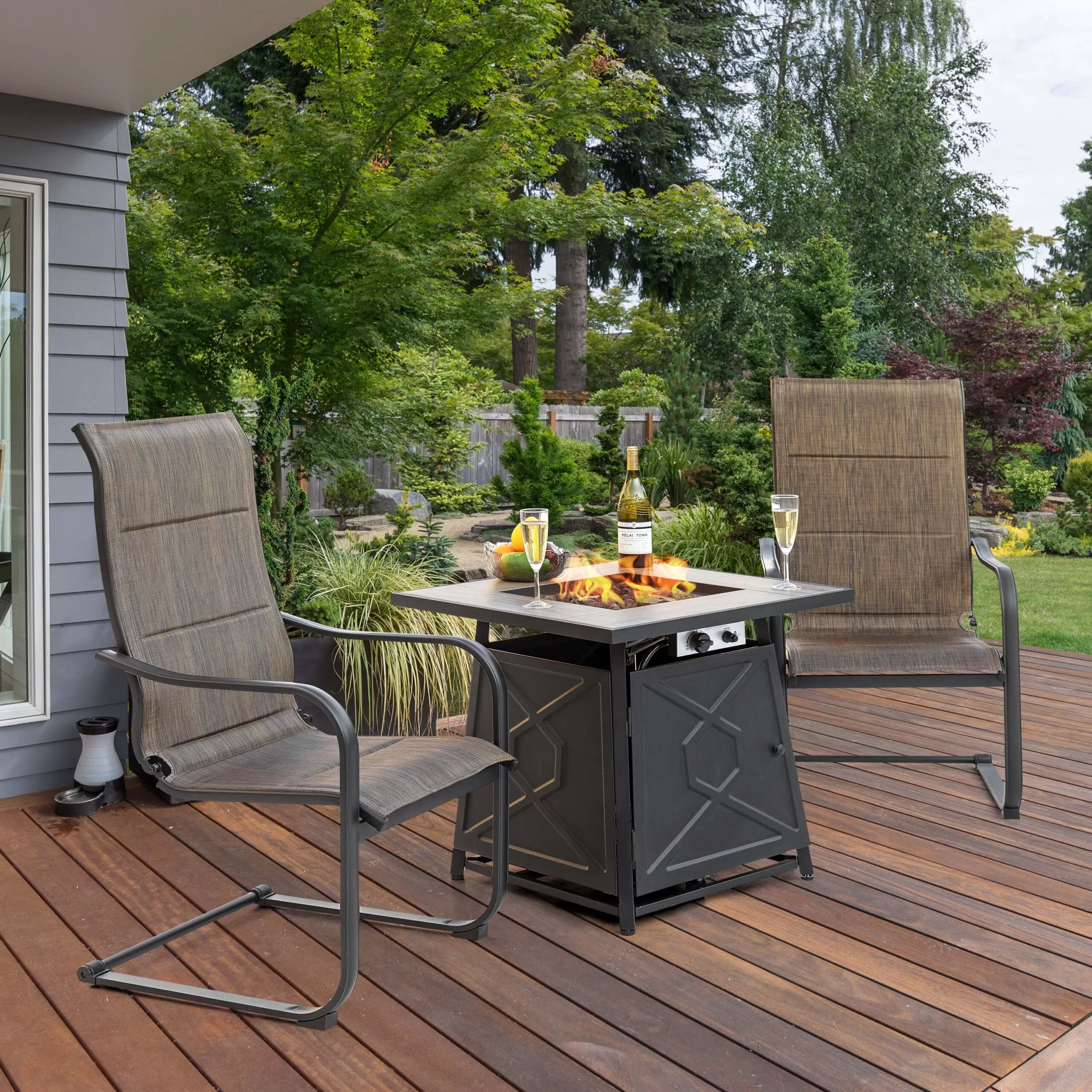 Nuu Garden 28.15-in W 50000-BTU Black Tabletop Iron Propane Gas Fire Pit Table