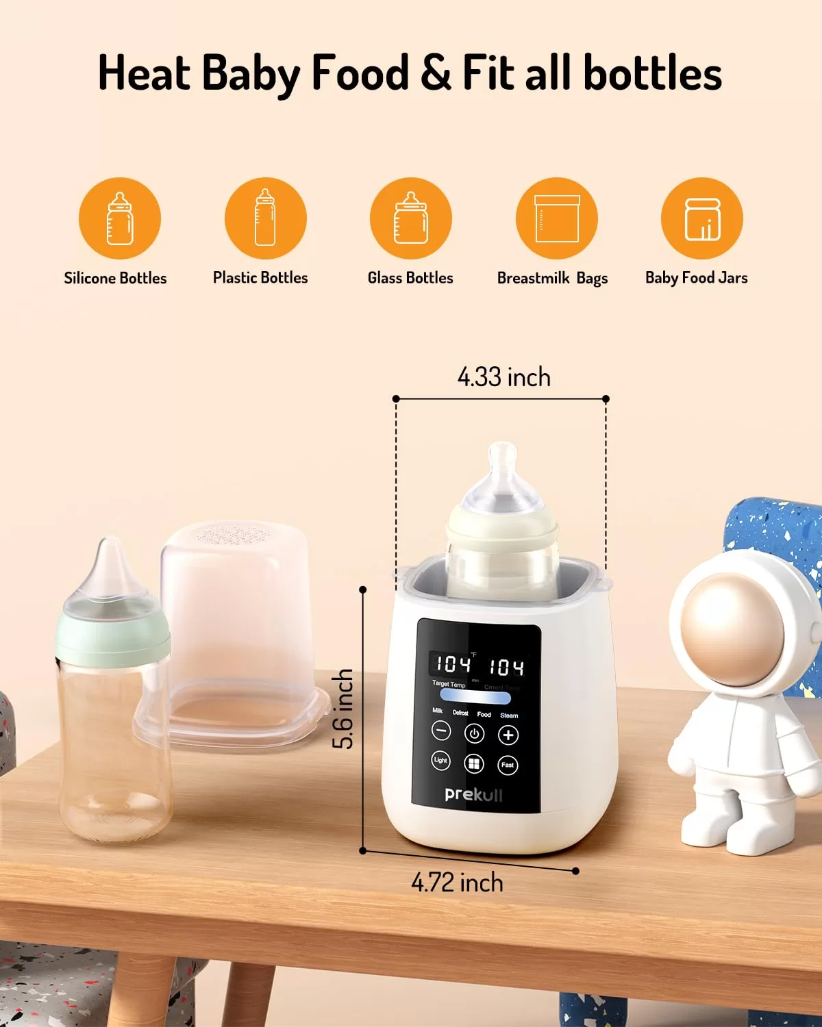 Prekull Fast Baby Bottle Warmer for Breastmilk, Formula with Accurate Temp Control, Bottle Warmers for All Bottles