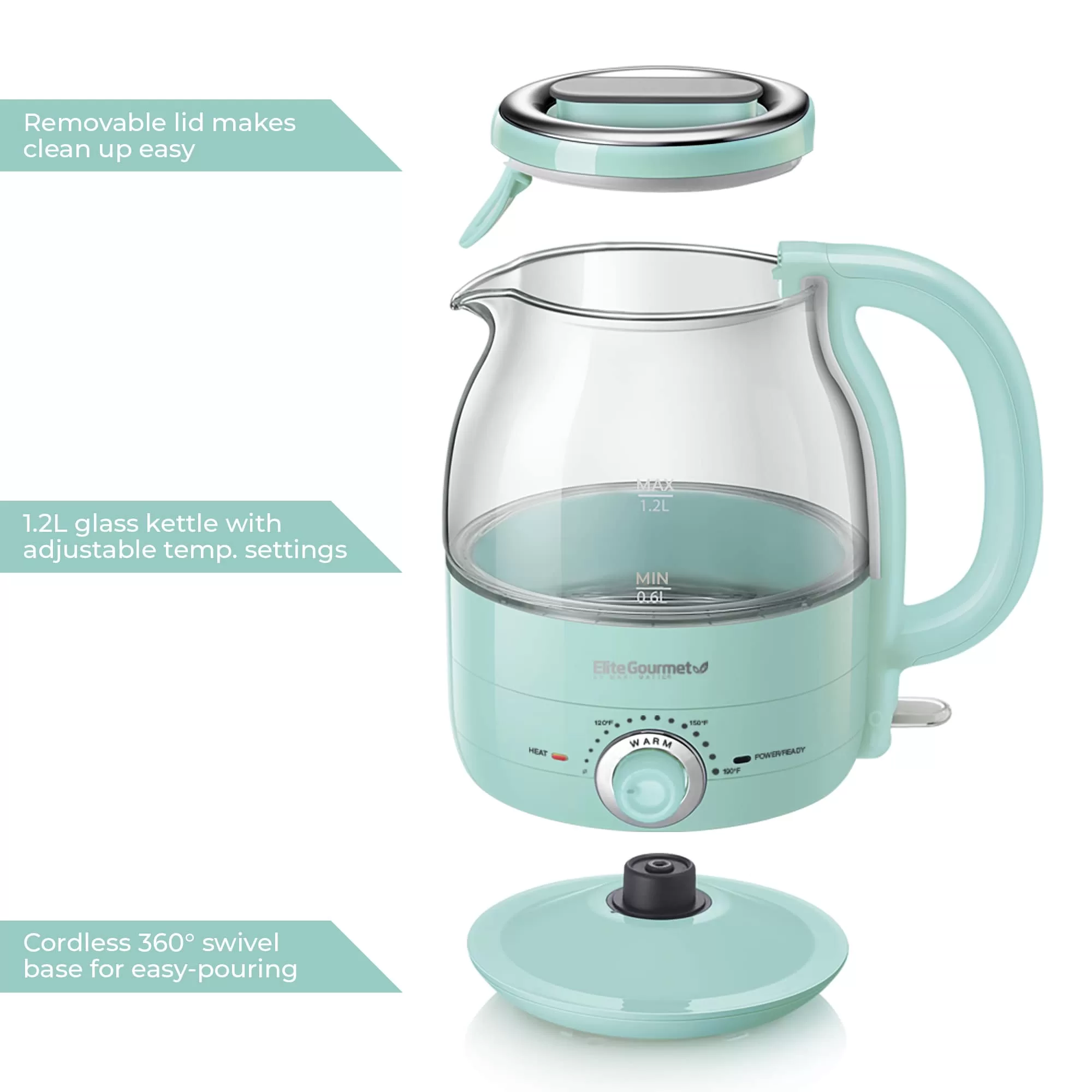 Elite Mint Green 5-Cup Cordless Manual Electric Kettle