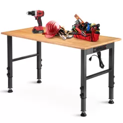 OLBRUS 48 "Adjustable Workbench with Power Outlet, Heavy Duty 2000 LBS Load Capacity Hardwood Workbench Suitable