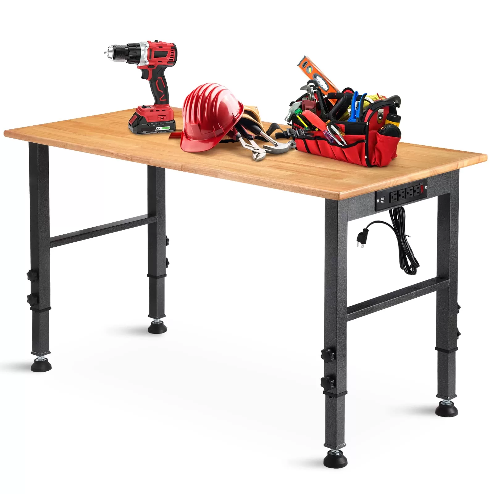 OLBRUS 48 "Adjustable Workbench with Power Outlet, Heavy Duty 2000 LBS Load Capacity Hardwood Workbench Suitable