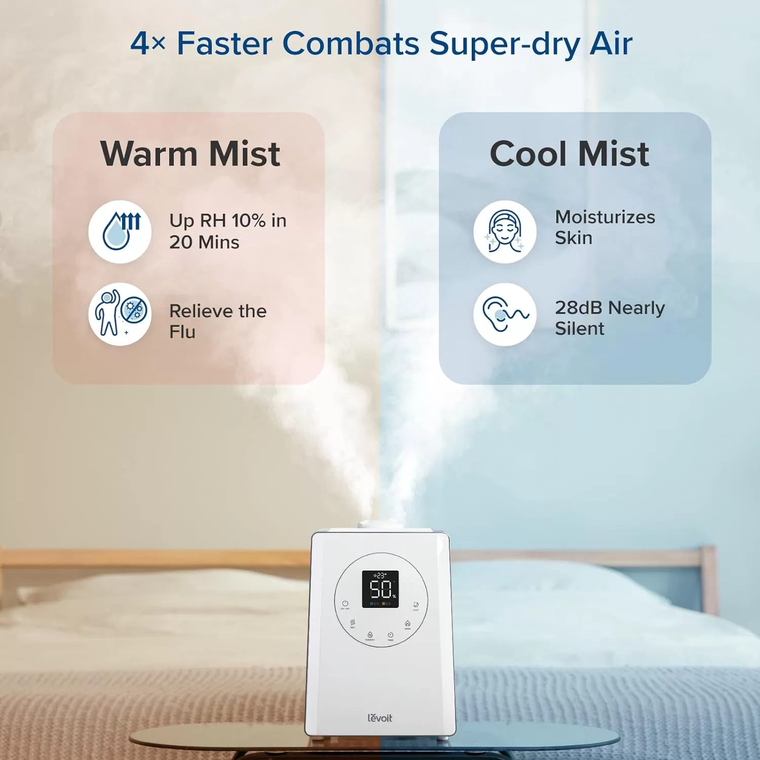 LEVOIT LV600S Smart Warm and Cool Mist Humidifiers for Home Bedroom Large Room - Quiet Sleep Mode