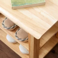 XKZG Storage Bench Wooden Shoe Bench Simple Style Wood Entryway Bench Shoe Rack (Natural,47.2