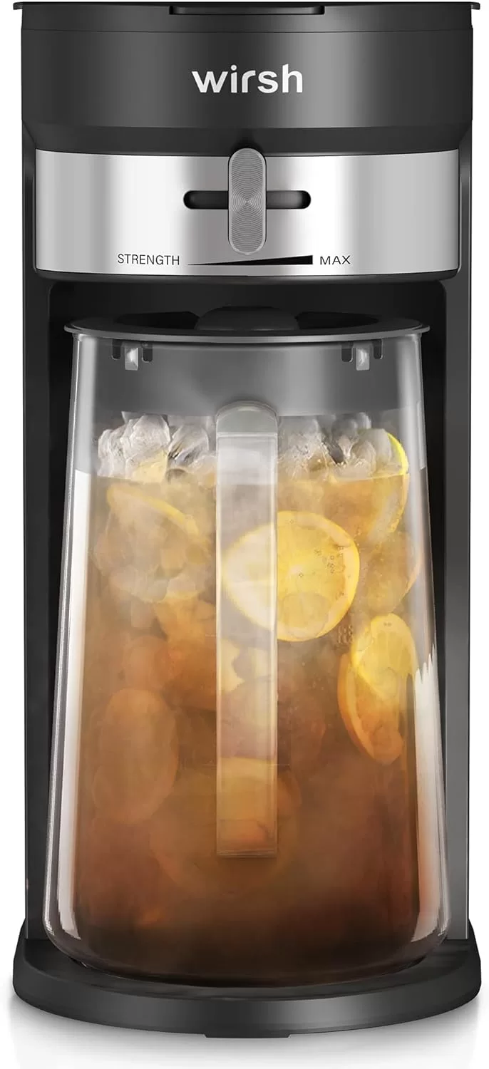 wirsh Iced Tea Maker with 85 Ounce Pitcher, Strength Control and Reusable Filter, Black