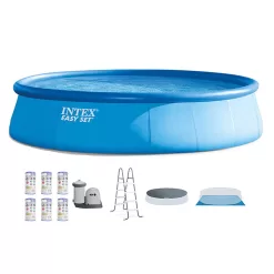Intex Easy Set 18 Foot by 48 Inch Round Inflatable Above Ground Swimming Pool, Blue