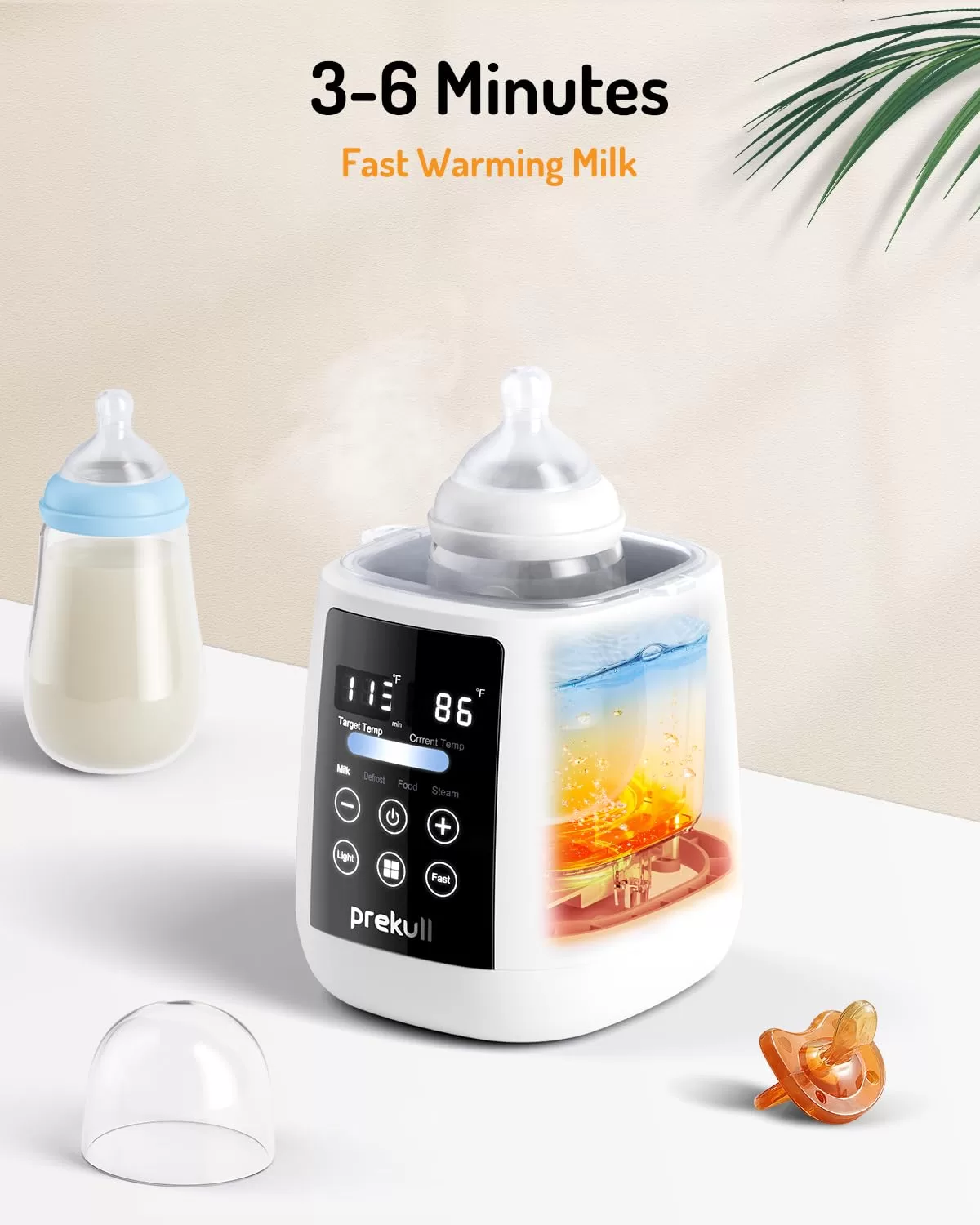 Prekull Fast Baby Bottle Warmer for Breastmilk, Formula with Accurate Temp Control, Bottle Warmers for All Bottles