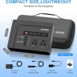 Powkey Portable Power Station 200W, 146Wh Portable Solar Generator Battery Pack