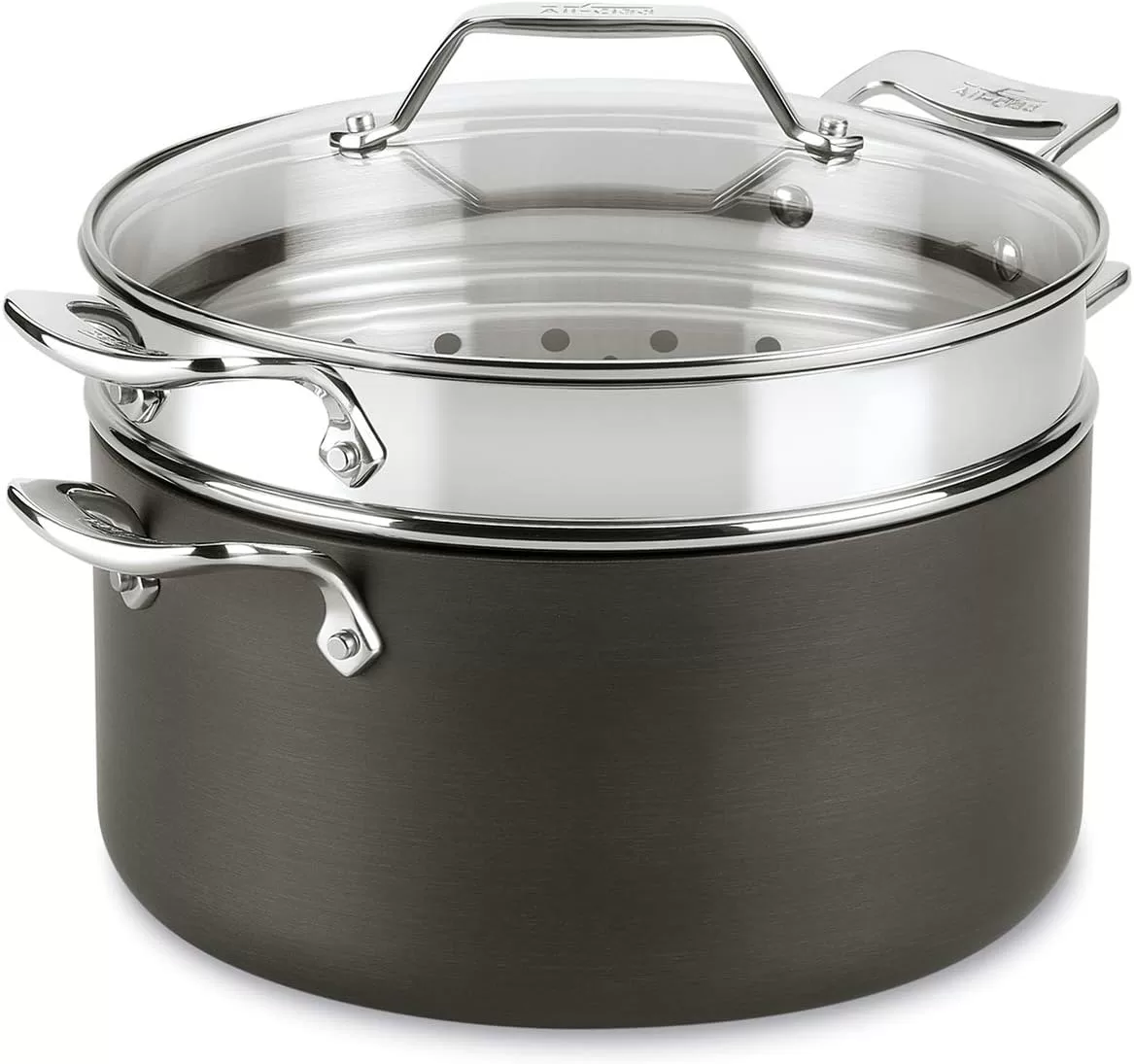 All-Clad Essentials Hard Anodized Nonstick Multi-Pot 7 Quart Oven Broiler Safe 500F Strainer