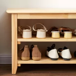 XKZG Storage Bench Wooden Shoe Bench Simple Style Wood Entryway Bench Shoe Rack (Natural,47.2