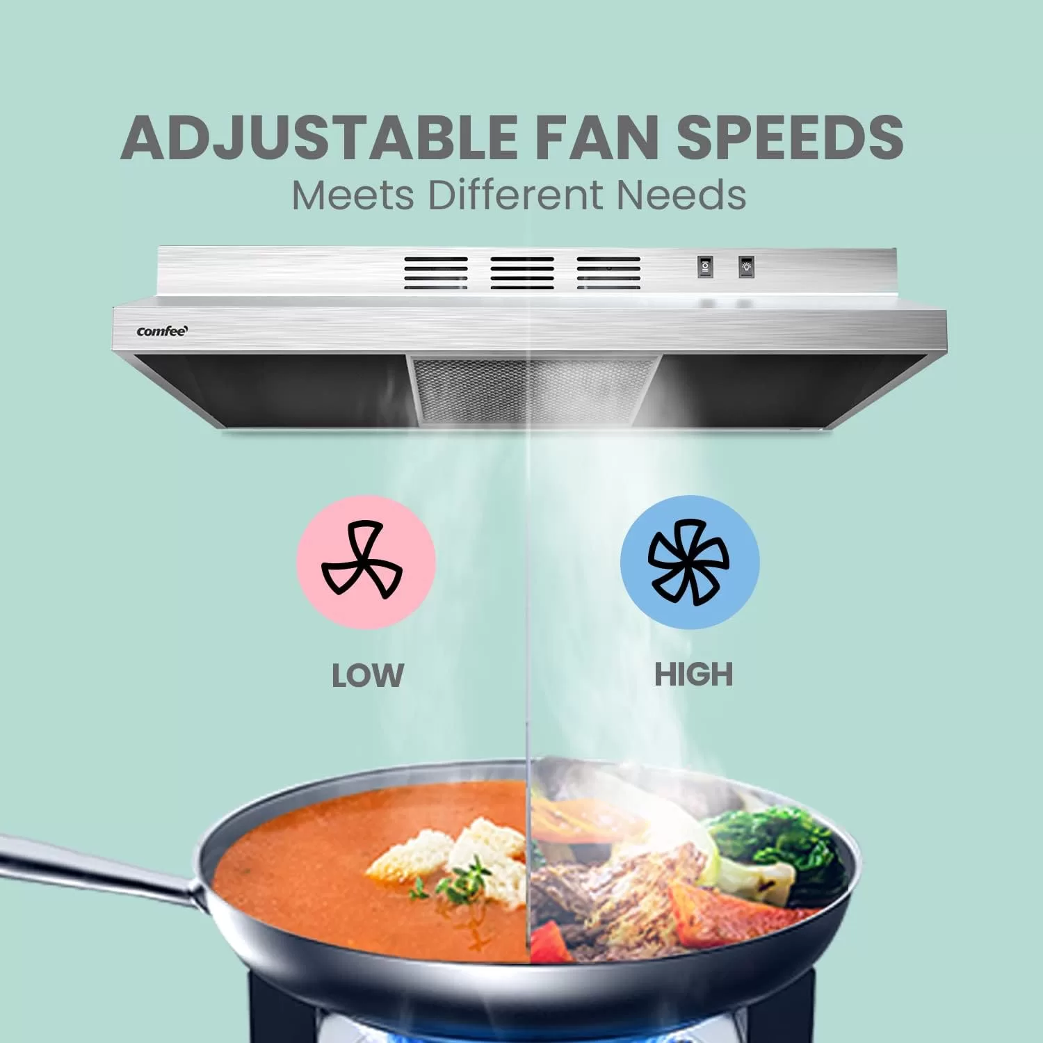 Comfee CVU30W2AST Range Hood 30 Inch Ducted Ductless Vent Hood Durable Stainless Steel Kitchen Hood