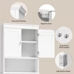 Gizoon Over The Toilet Storage Cabinet with Adjustable Shelf and Double Doors - White