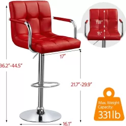Yaheetech Tall Bar Stools Set of 2 Modern Square PU Leather Adjustable BarStools Counter Height Stools, Red