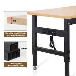 HONRISE Work Bench, Height Adjustable Workbench Heavy Duty Oak Wood Desktop Work Table