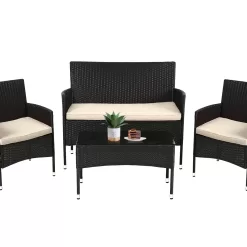 FDW Patio Furniture Set 4 Pieces Outdoor Rattan Chair Wicker Sofa Garden Conversation Bistro Sets for Yard, Pool or Backyard