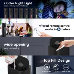Humidifiers Large Room Bedroom with 7 Colors Light, 2.1Gal(8L) 3 Speed Quiet Ultrasonic Cool Mist Humidifier (Black)