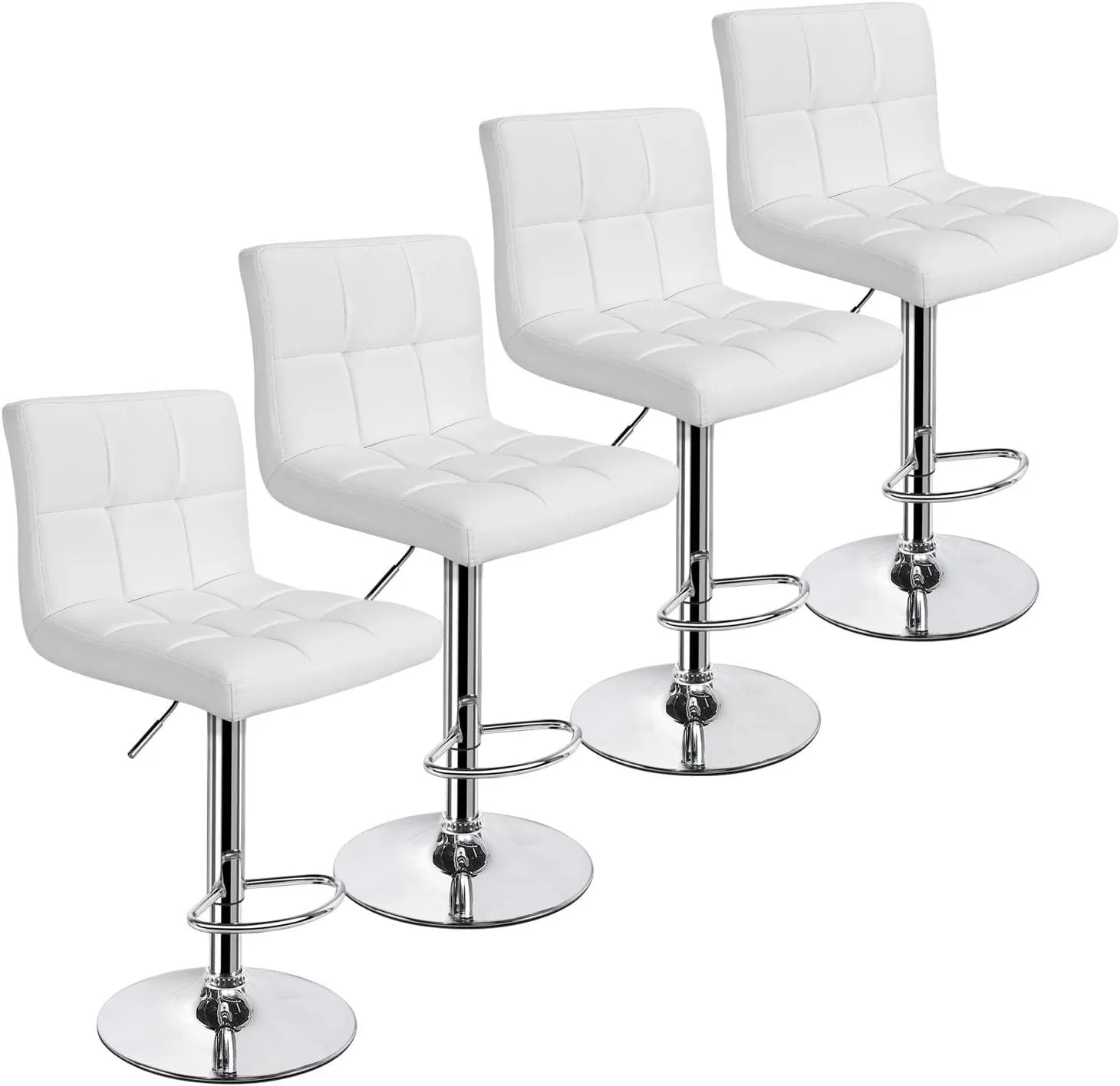 Yaheetech X-Large Bar Stools - Square PU Leather Adjustable Counter Height Swivel Stool Armless Chairs Set of 4 with Bigger Base,White