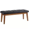 HUIMO Entryway Bench, Black Leather, Solid Wood, Durable and Wear-Resistant