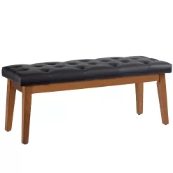 HUIMO Entryway Bench, Black Leather, Solid Wood, Durable and Wear-Resistant