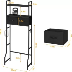 ETELI Over The Toilet Storage Cabinet with Fabric Drawers 3 Tier Bathroom Shelf Over Toilet Space - Black