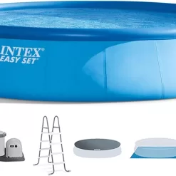 Intex Easy Set 18 Foot by 48 Inch Round Inflatable Above Ground Swimming Pool, Blue