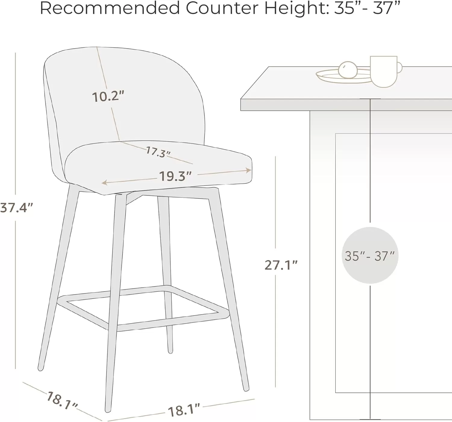 Watson & Whitely Counter Height Bar Stools Set of 3, 26" H Seat Height, Fabric in Grey (Multi-Colored)