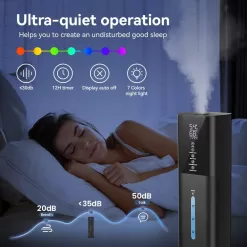 Humidifiers Large Room Bedroom with 7 Colors Light, 2.1Gal(8L) 3 Speed Quiet Ultrasonic Cool Mist Humidifier (Black)
