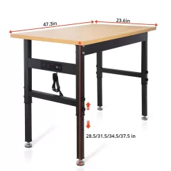 HONRISE Work Bench, Height Adjustable Workbench Heavy Duty Oak Wood Desktop Work Table
