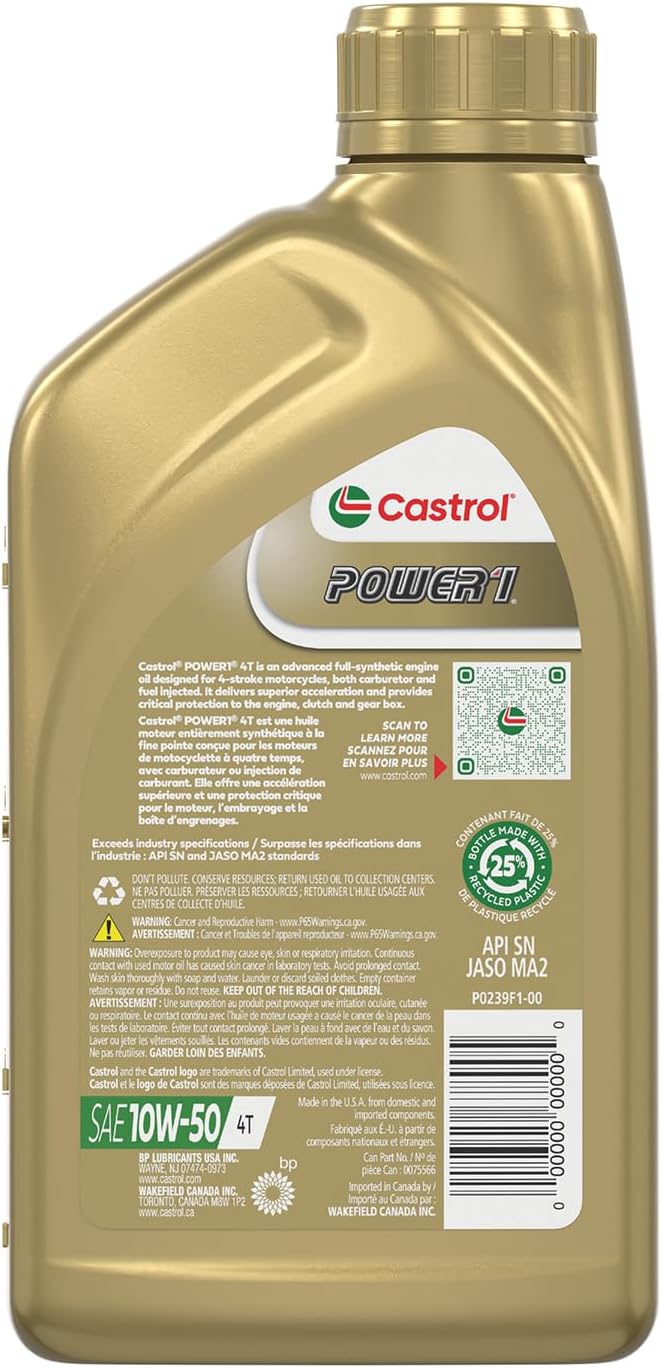 Castrol Power1 4T 10W-50 Full Synthetic Motorcycle Oil, 1 Quart, Pack of 6 - Image 3