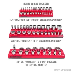 OEM Non-marring Rubberized Base, Plastic Storage Tray 3 Piece Magnetic Socket Tray Set- Red, Sae