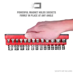 OEM Non-marring Rubberized Base, Plastic Storage Tray 3 Piece Magnetic Socket Tray Set- Red, Sae