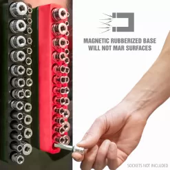 OEM Non-marring Rubberized Base, Plastic Storage Tray 3 Piece Magnetic Socket Tray Set- Red, Sae