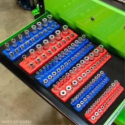 OEM Non-marring Rubberized Base, Plastic Storage Tray 3 Piece Magnetic Socket Tray Set- Red, Sae