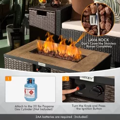 CASAINC Rattan FirePit 32-in W 40000-BTU Brown Portable Tabletop Wicker Propane Gas Fire Pit Table